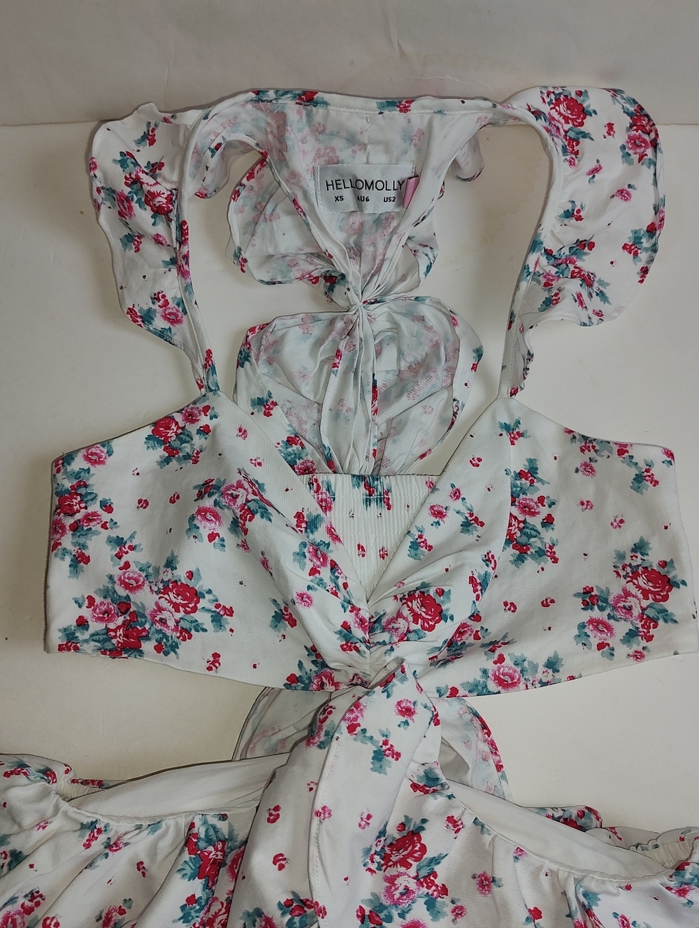 Hello Molly Wandering Heights Dress White Mini Cut Out Floral Pink Lined 2 XS - Picture 7 of 16